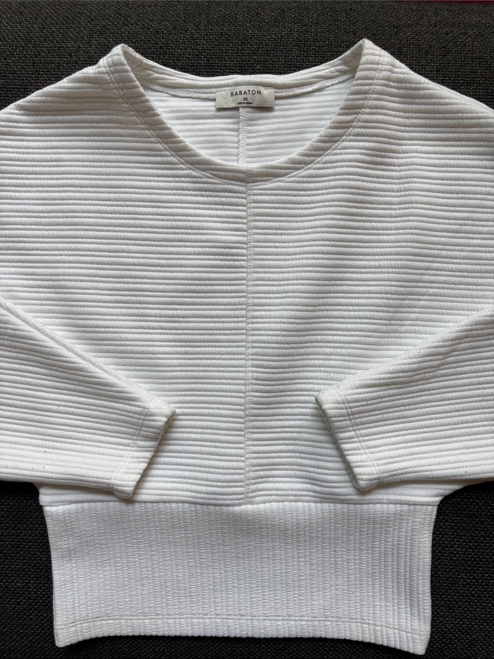Babaton White Ribbed Crewneck Sweater